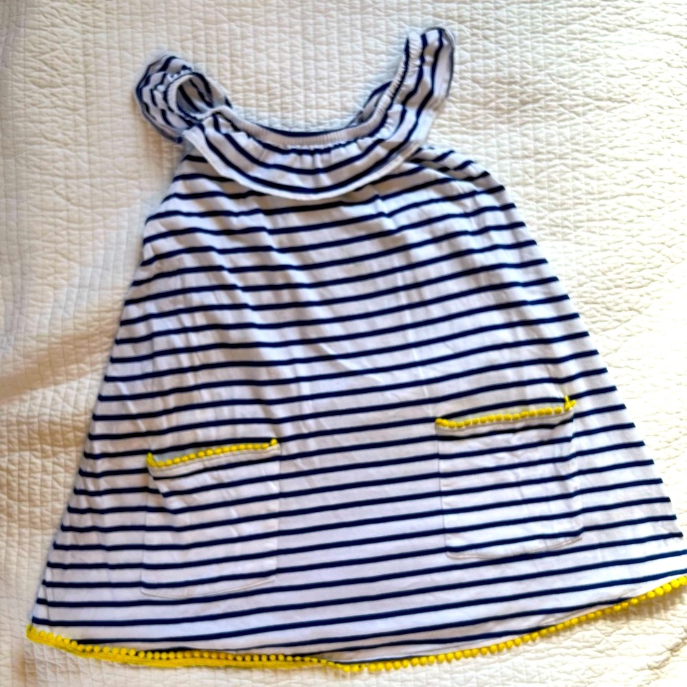 Mini Boden striped swing top / dress in blue stripes, girls 8